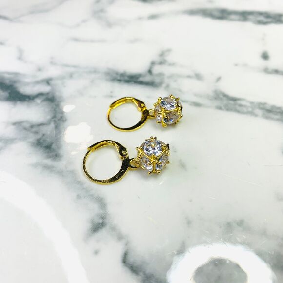 GOLD PLATED Sparkling Ball CZ Dangle Drop Earrings Women Fashion Jewelry - Picture 6 of 7